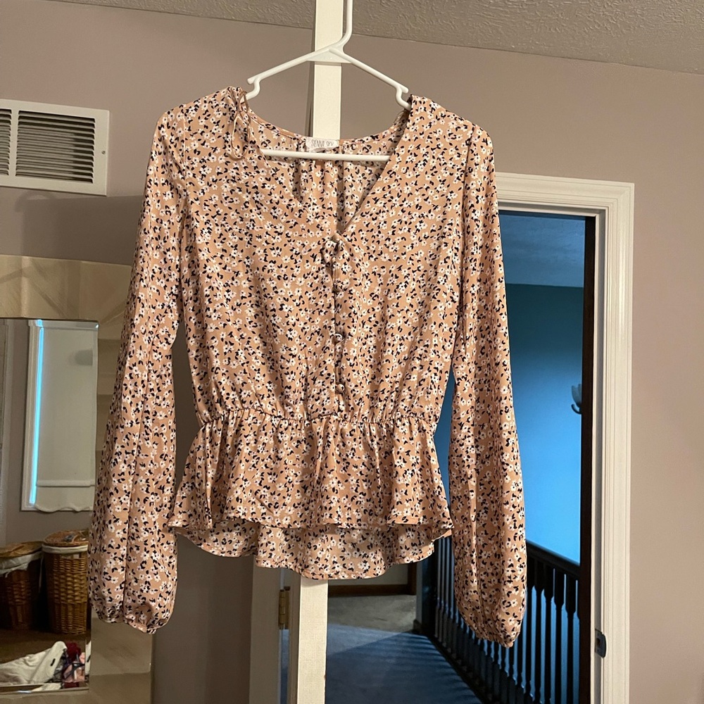 Tan floral blouse